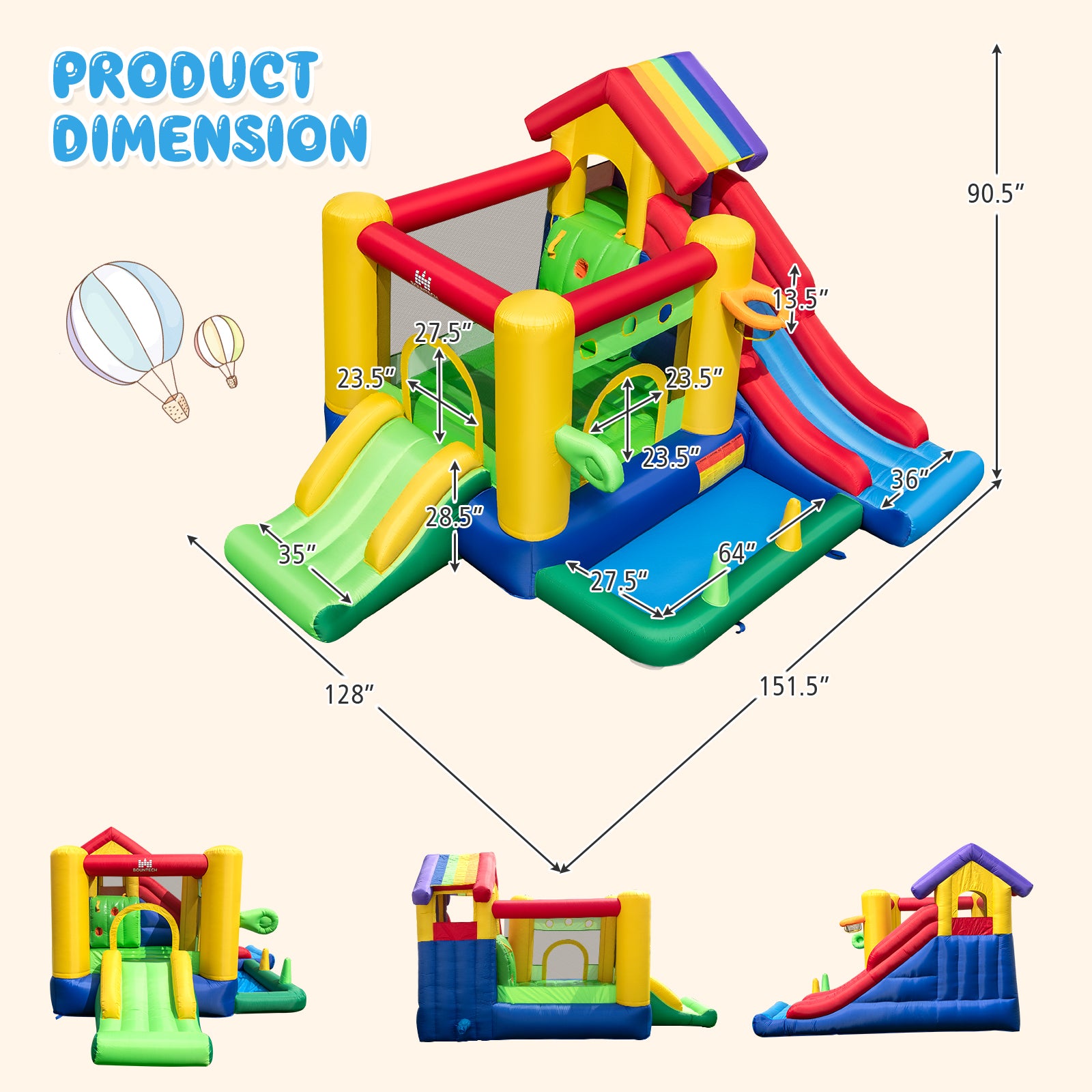 Infans Colorful Rainbow Kids Inflatable Bounce Castle W/ 50 Ocean Balls & 735W Blower