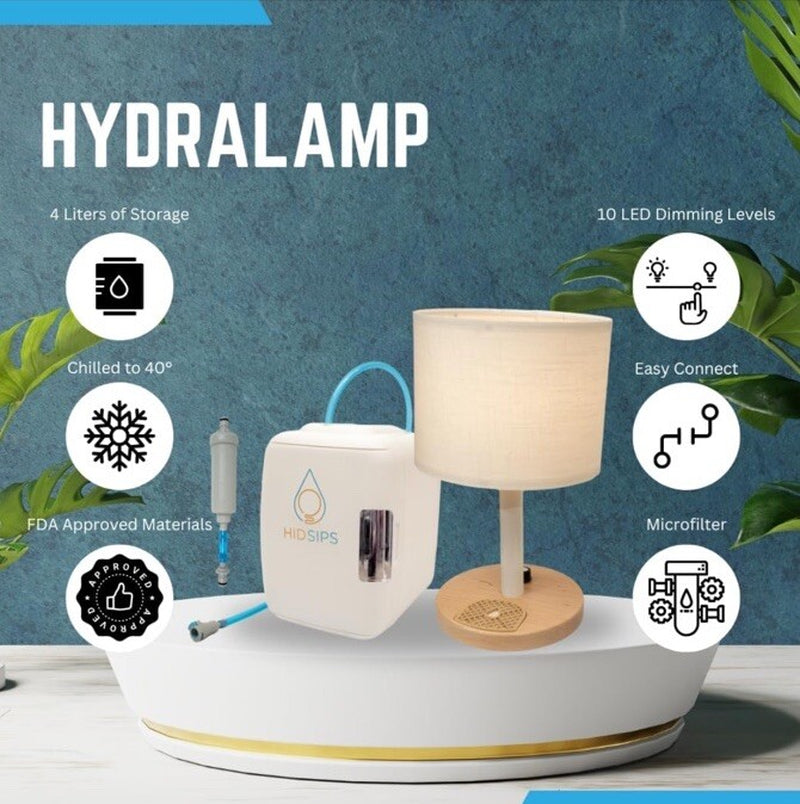 Hydralamp W/Mini Fridge, Bedside Desktop Water Dispenser Lamp