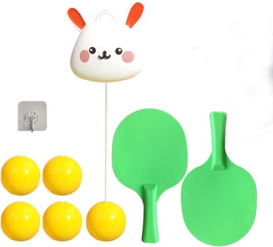 Table Tennis Trainer Set, Parent-Child Interaction,Hanging Ping Pong with 5 Balls, Racket and Base, Adjustable Hanging Table Tennis Trainer.