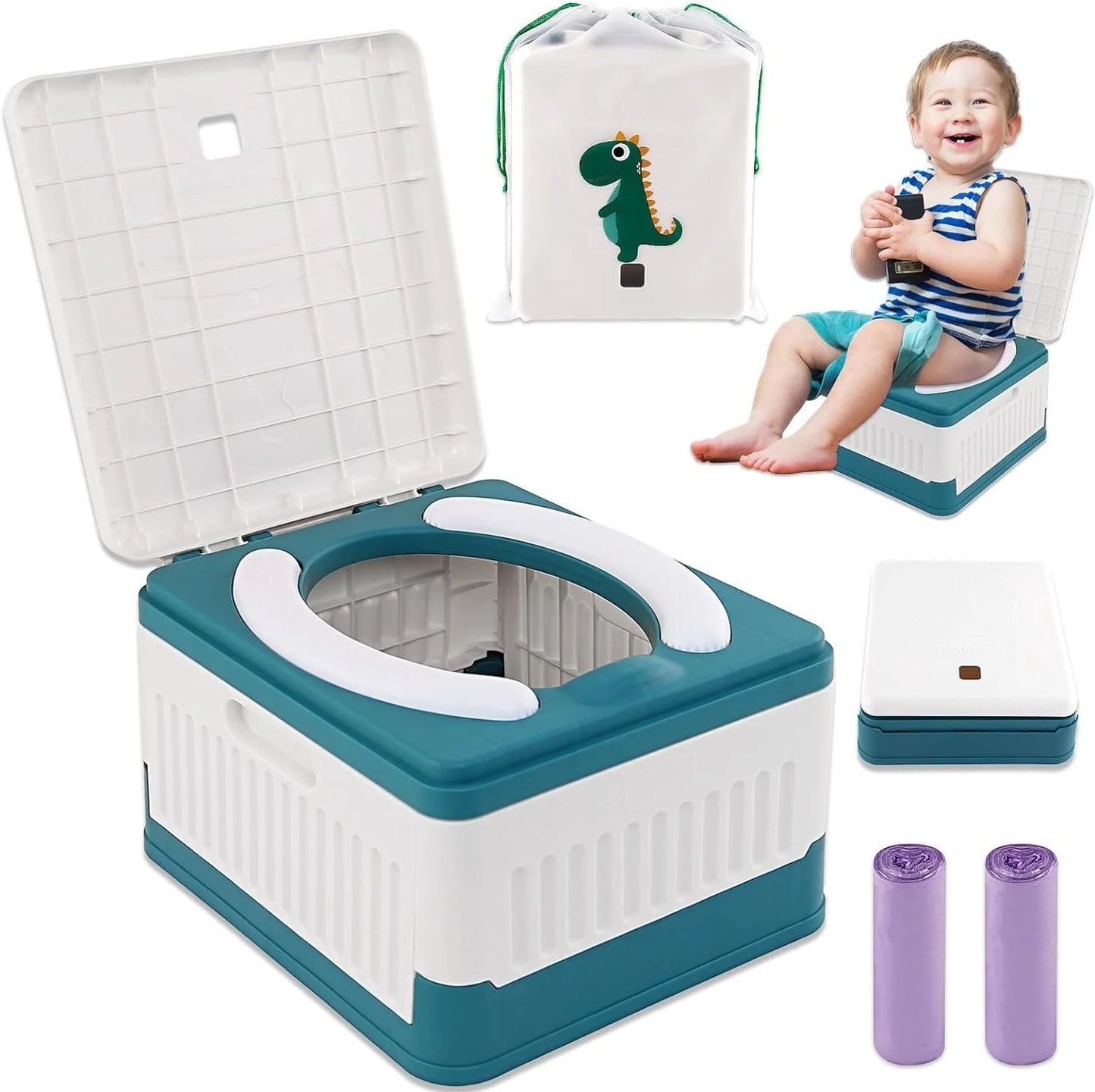 Fabulas Portable Potty for Toddler Travel, Foldable Travel Potty Training Toilet Seat for Kids Boys Girls with 30 Disposable Bags