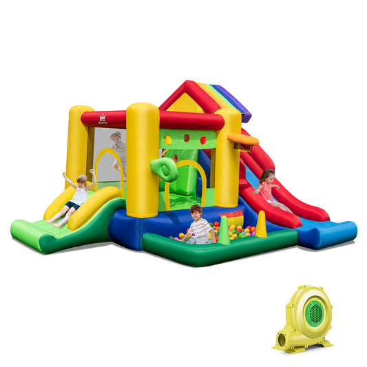 Infans Colorful Rainbow Kids Inflatable Bounce Castle W/ 50 Ocean Balls & 735W Blower