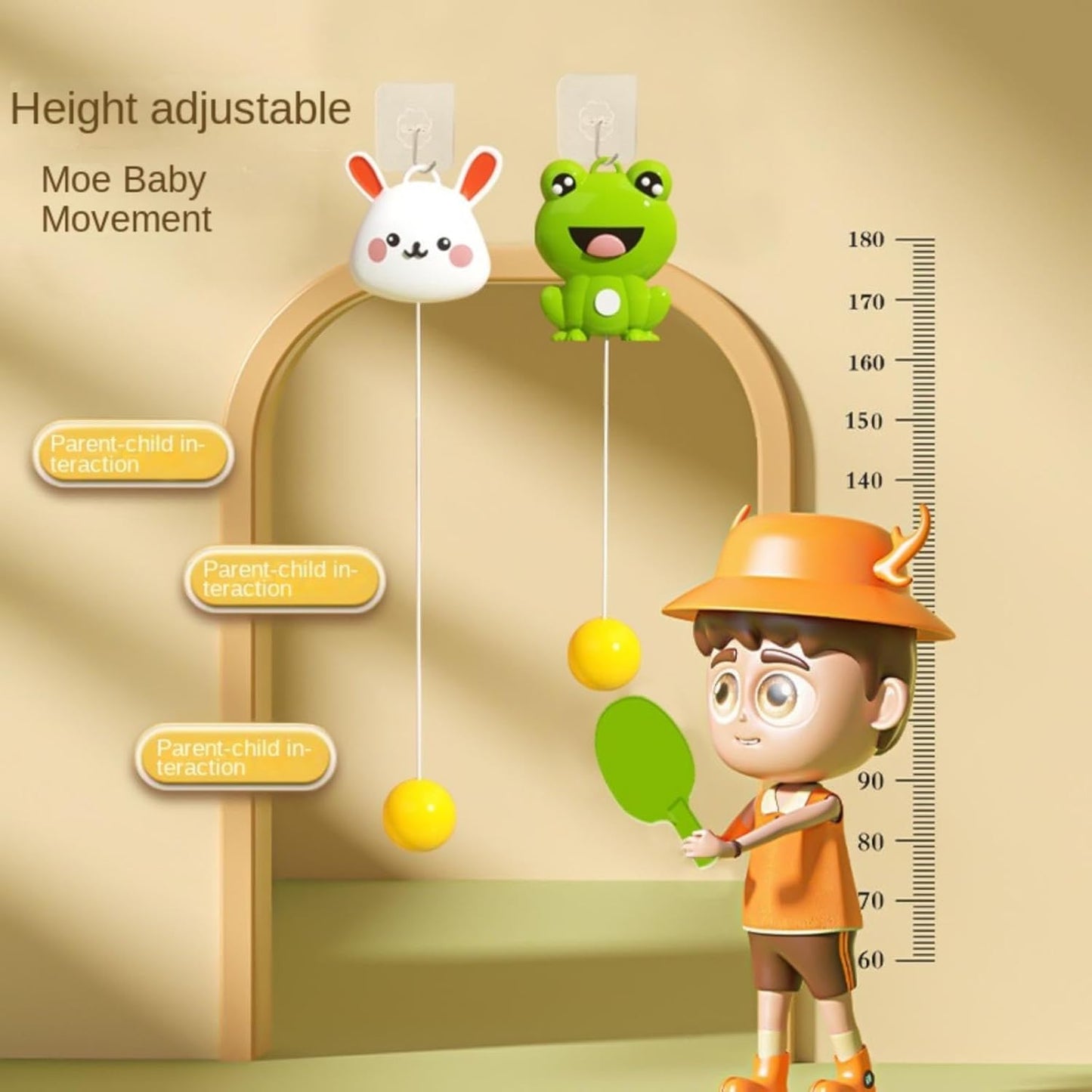 Table Tennis Trainer Set, Parent-Child Interaction,Hanging Ping Pong with 5 Balls, Racket and Base, Adjustable Hanging Table Tennis Trainer.