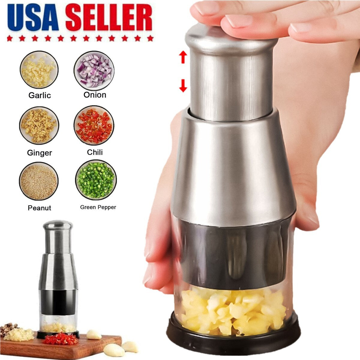 Pressed Garlic Onion Chopper 304 Stainless Steel Hand Food Chopper Kitchen Tools