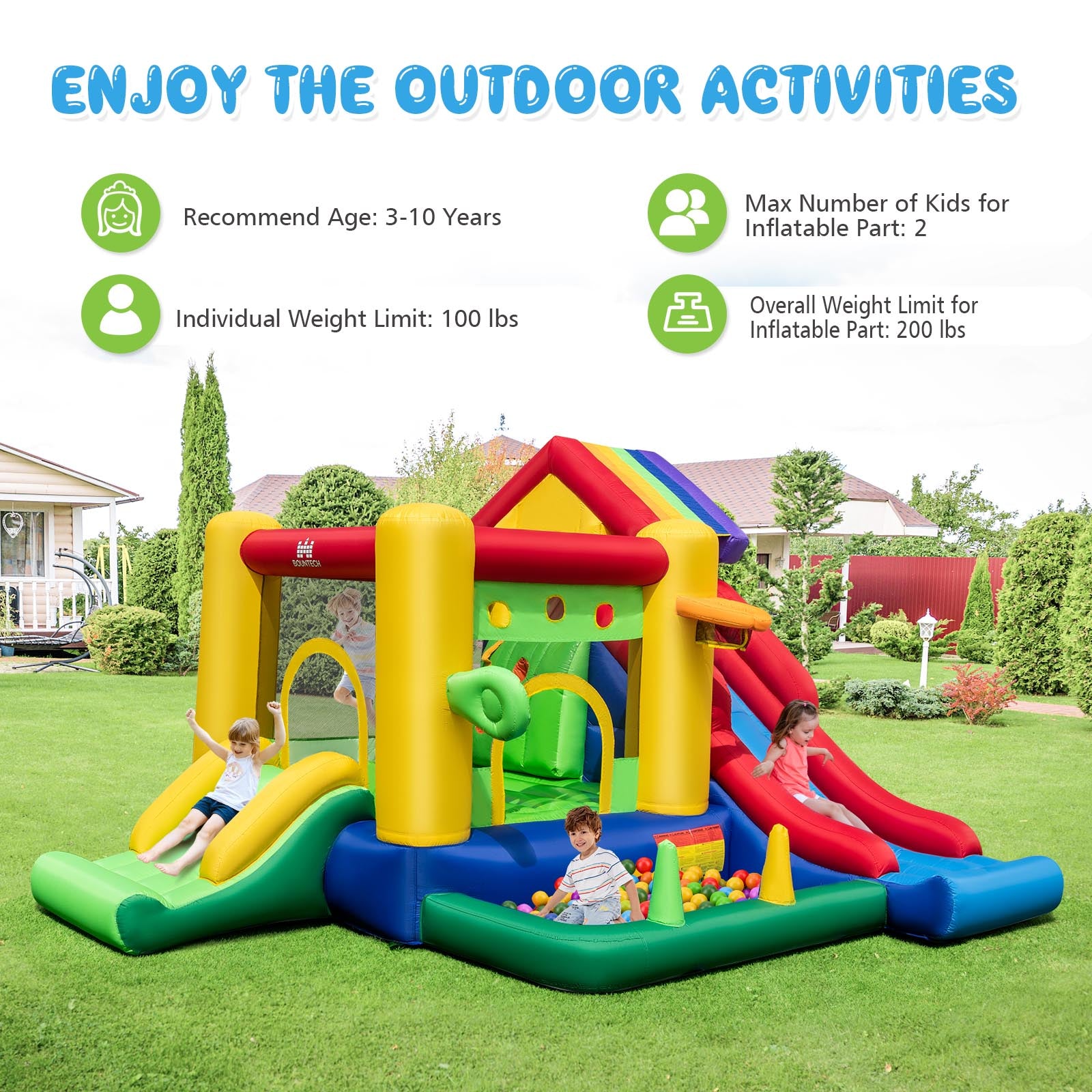 Infans Colorful Rainbow Kids Inflatable Bounce Castle W/ 50 Ocean Balls & 735W Blower