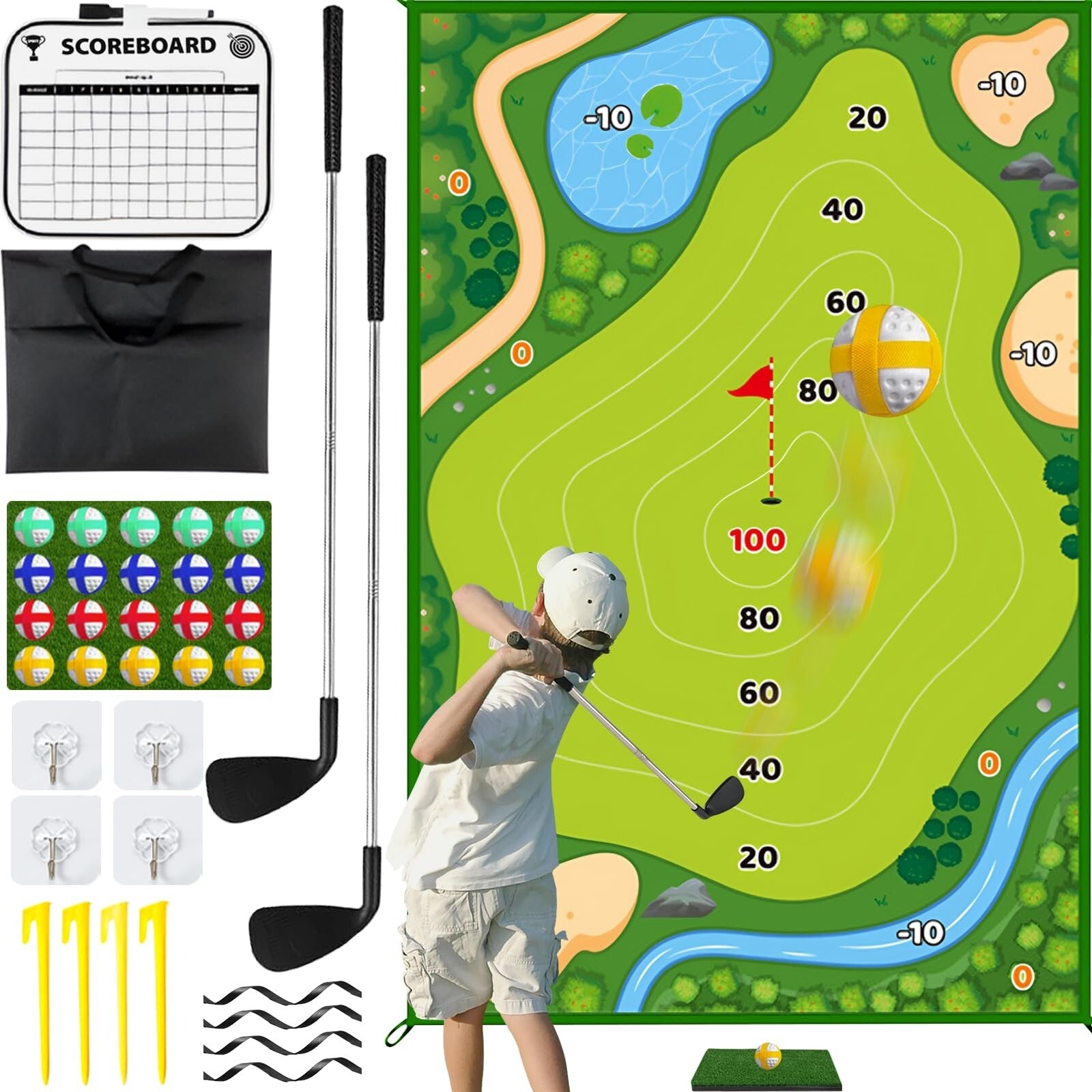 Golf Chipping Game, Battle Golf with 2 Golf Club & Hitting Mat, Chip Sticky P...