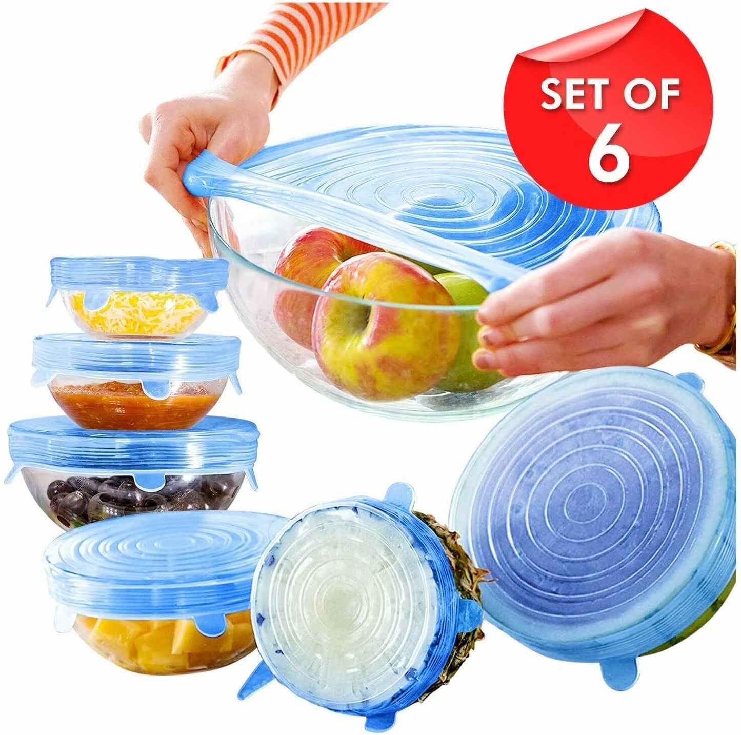 Joybuy Silicone Stretch Lids BPA Free Reusable Food Covers 6 Count